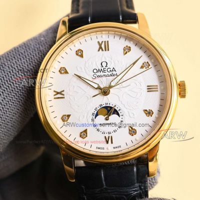 Swiss Grade Replica Omega De Ville White Face Moon Phase Multifunctional Men's Watch 